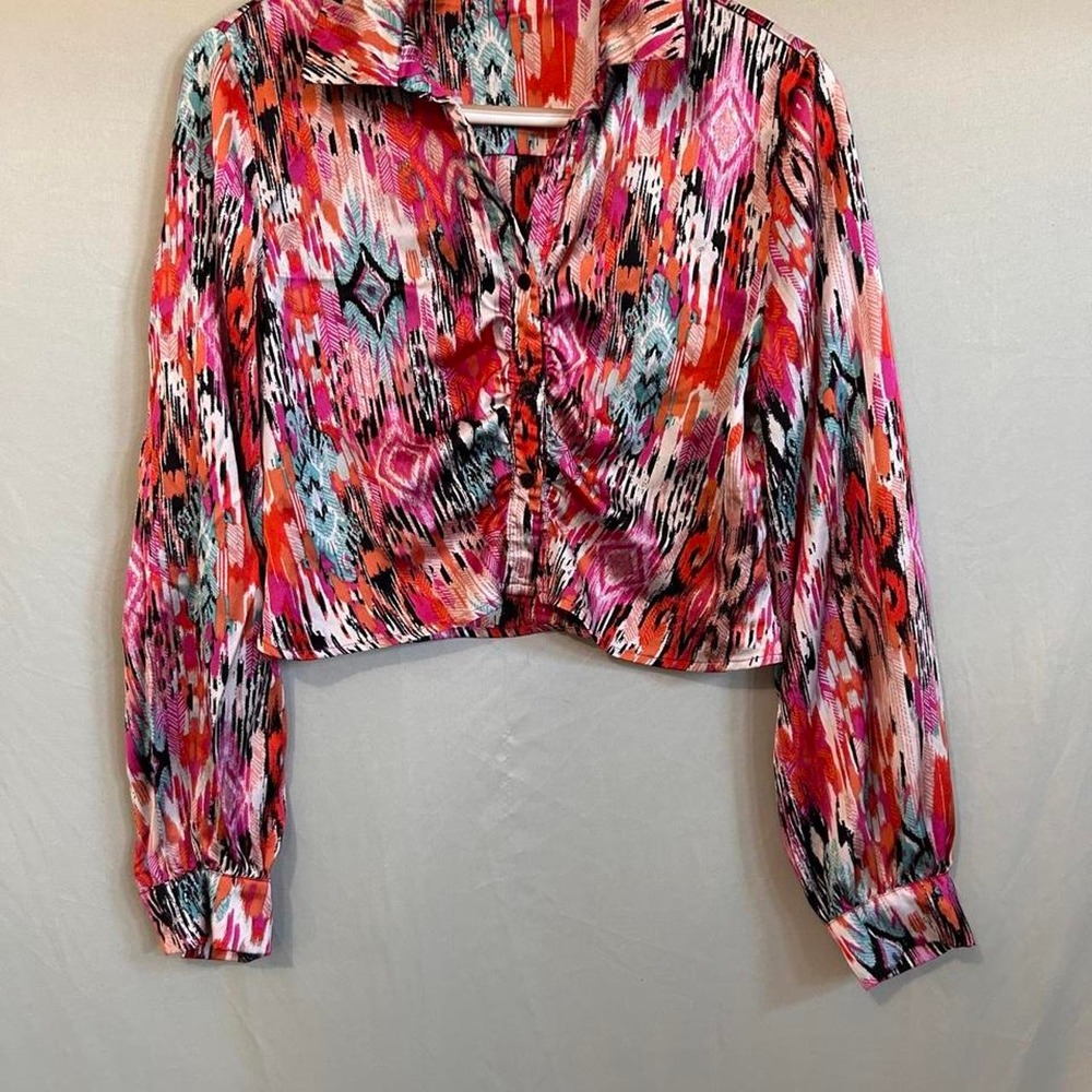Ro&de 90s Revival Festival Abstract Geometric Print Cropped Blouse Pink Multi M